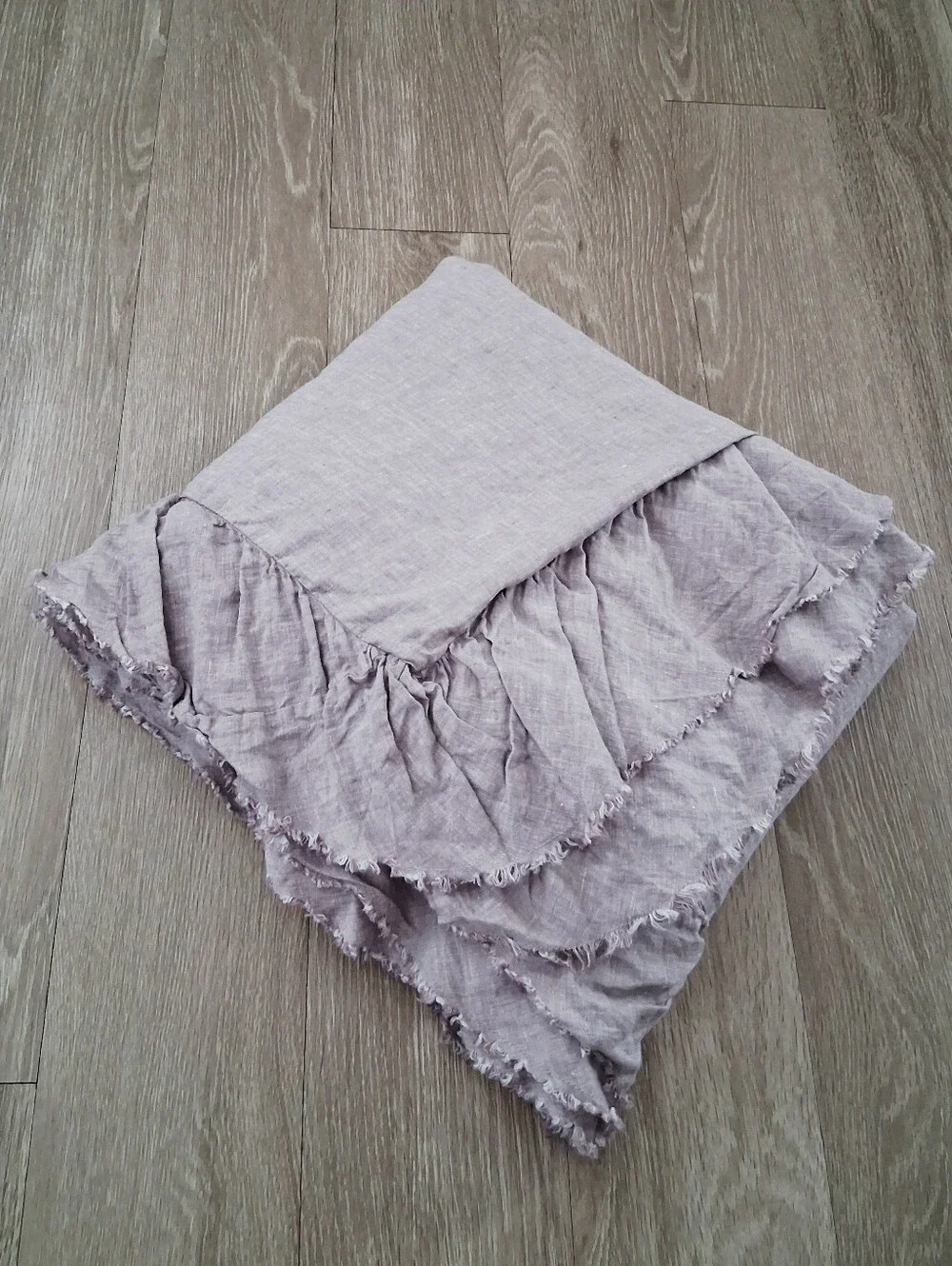 Pottery Barn Belgian Flax Linen Fringe Ruffle Duvet Cover In Lavender